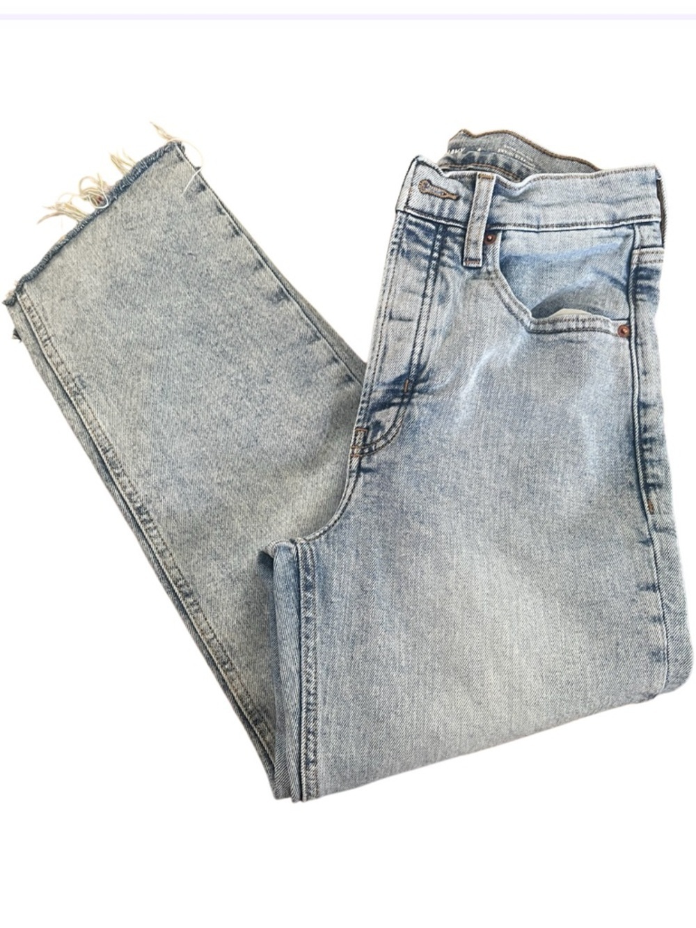OLD NAVY Light Blue Straight-Leg High-Rise RAW HEM JEANS 👖 - Picture 5 of 7